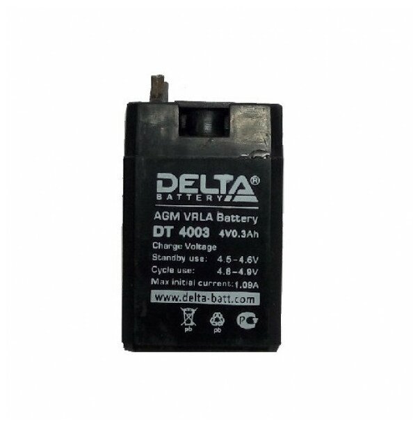 Аккумуляторная батарея 4V - 0,3 А/ч DELTA BATTERY DT 4003 (для фонарика) — фото 1