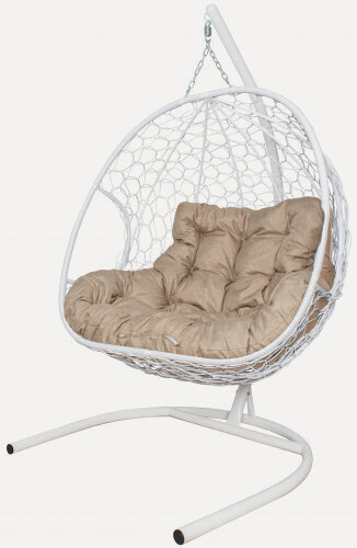 Изображение товара Подвесное кресло M-group для двоих Home с ротангом белое, подушка Лен