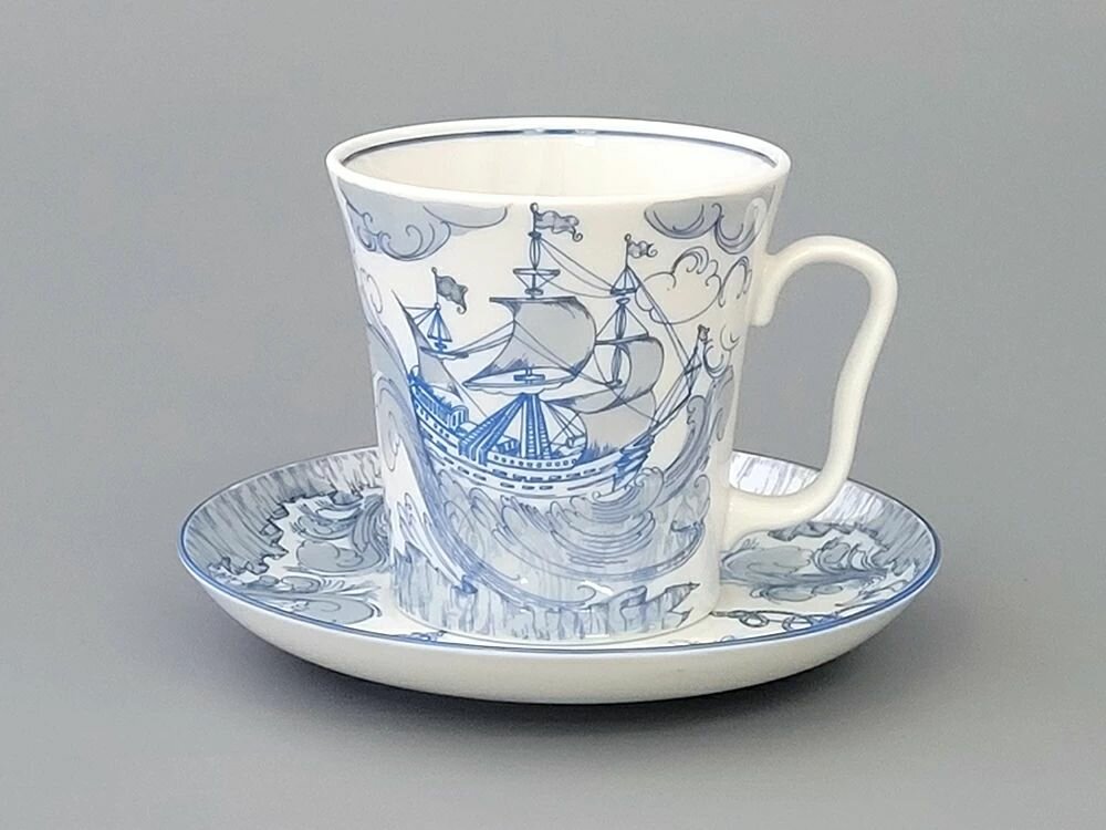 Бокал с блюдцем Imperial Porcelain "Ленинградский рис. Бригантина", фарфор, 360мл