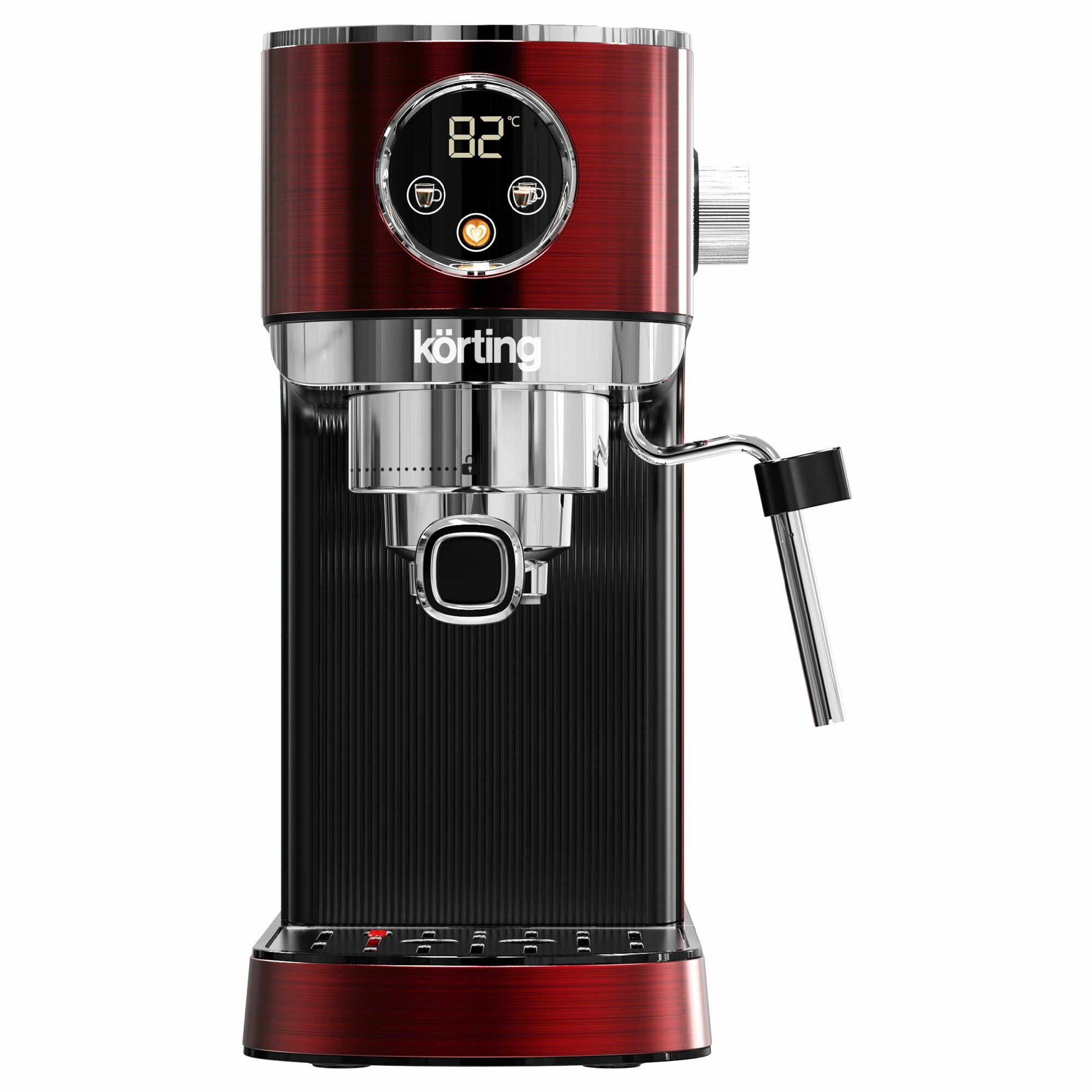 Кофеварка рожковая Korting KCM 1004 ER, 1350 Вт, 20 бар, капучино, латте, панарелло, сенсор, красная — фото 1