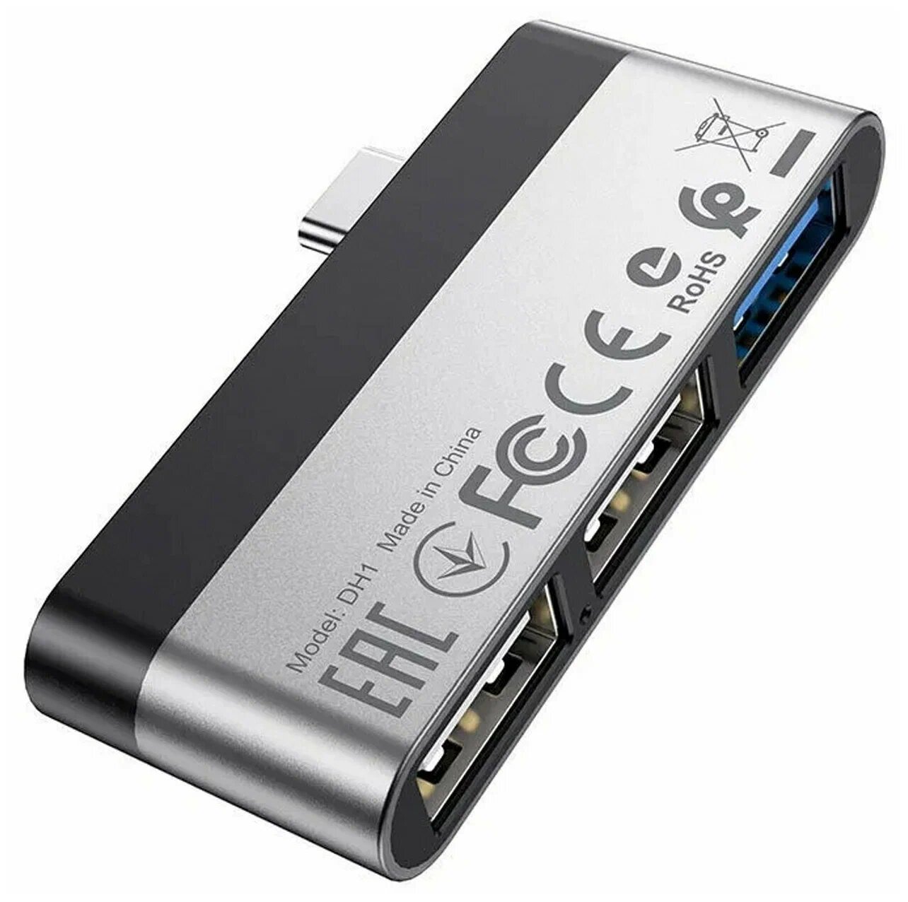 Переходник Borofone DH1, Type-C, 3 USB, алюминиевый сплав, ABS