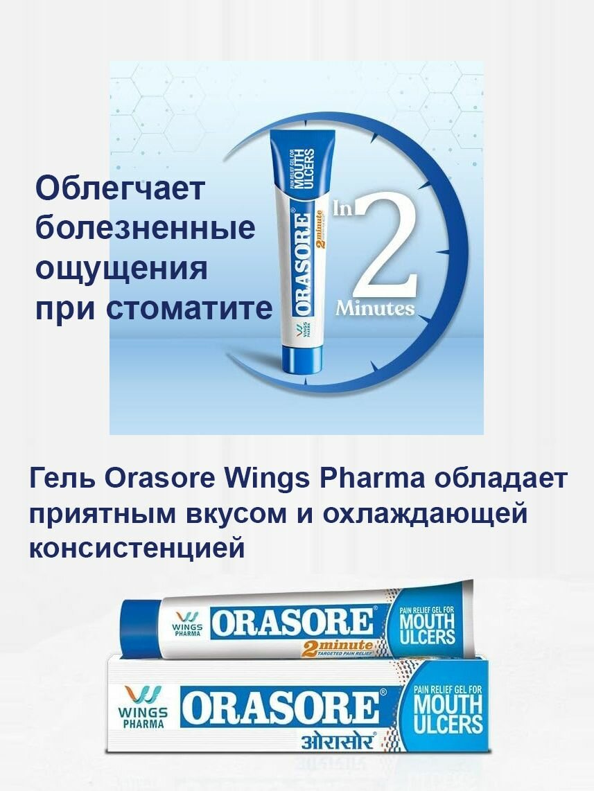 Картинки Гель ORASORE для облегчения боли во рту при язвах и стоматите, тюбик 12г