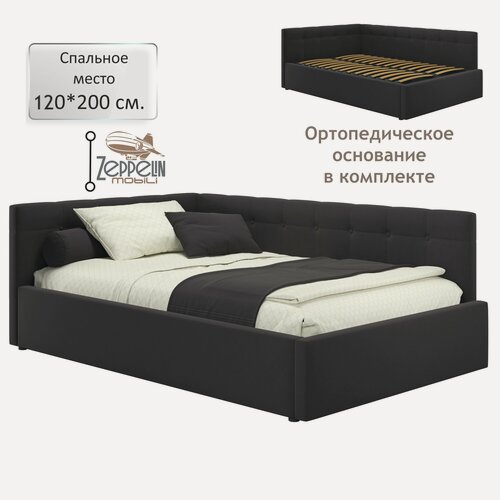 Изображение товара Кровать-тахта угловая Bonna 120х200 шоколад ортопедическая, мягкая спинка из велюра, с ламелями