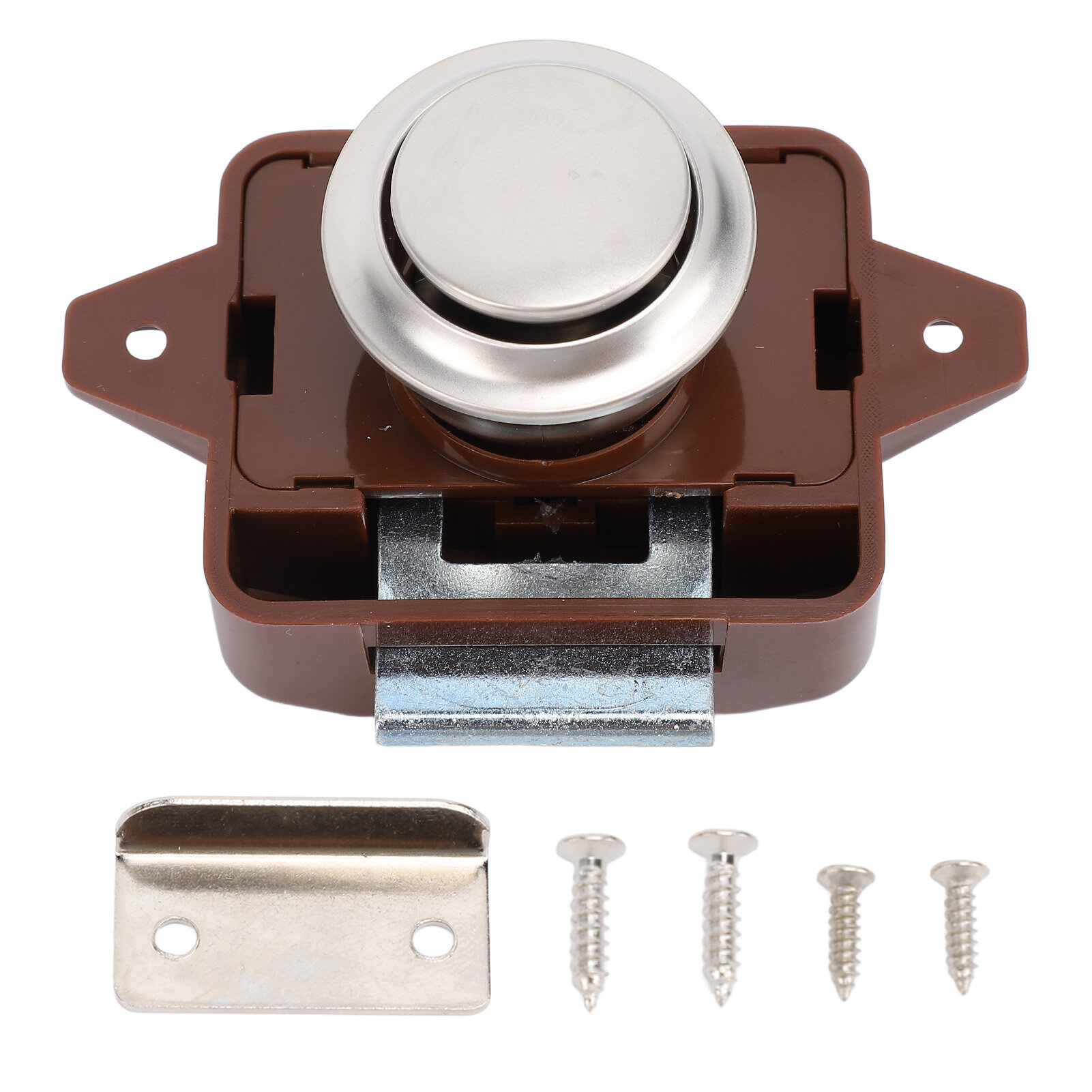 Cabinet Push Button Latch Stylish Look Keyless Cupboard Door Lock for RV Yacht Motorhome Campervan Caravan Brown Base Chrome