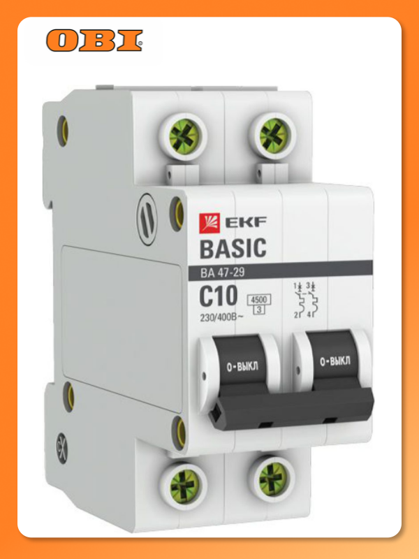 Автоматический выключатель EKF Basic  2P  C10A  4 5кА  монтаж на DIN рейку