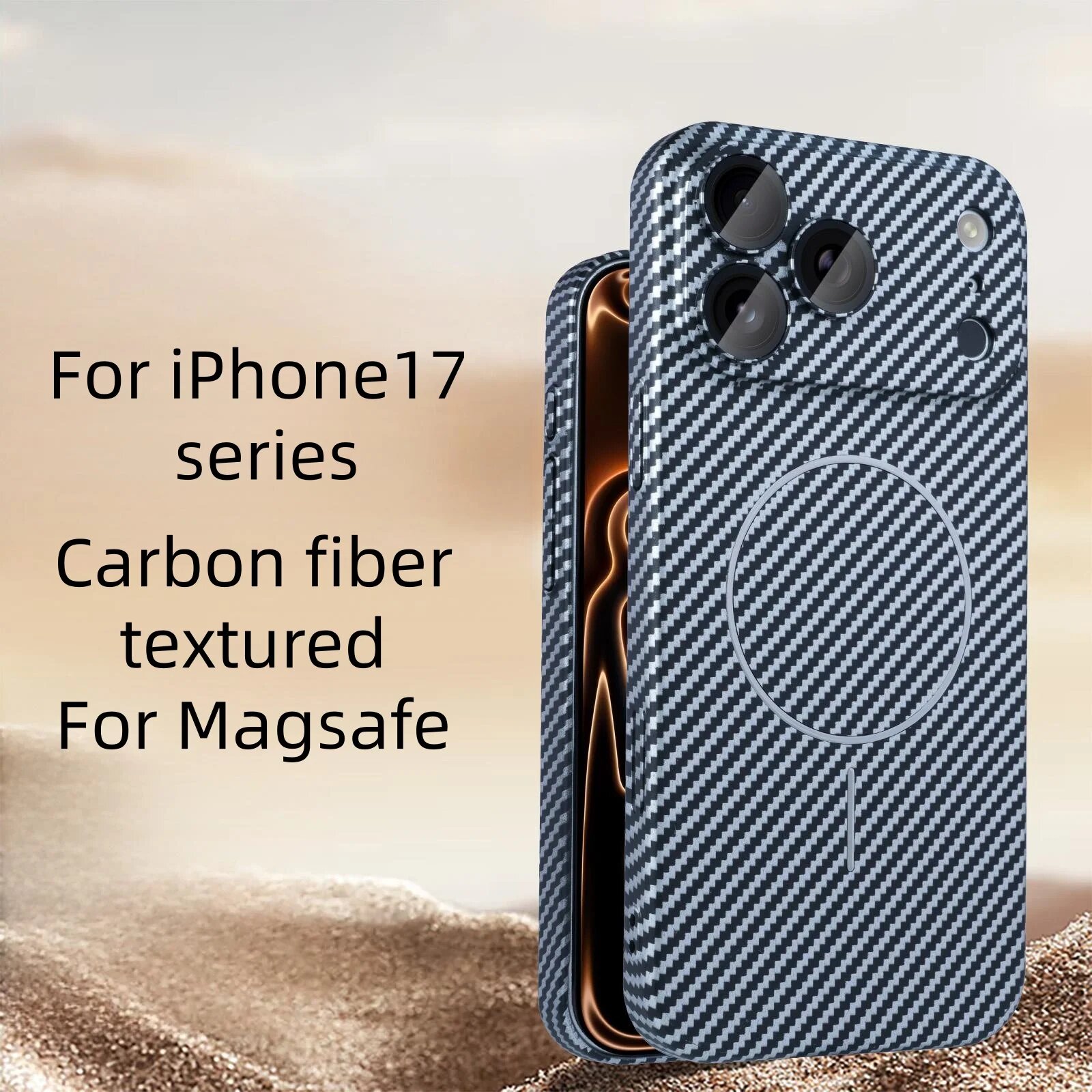 Чехол для iPhone 17 Pro Max, серебристый, Magsafe, карбон