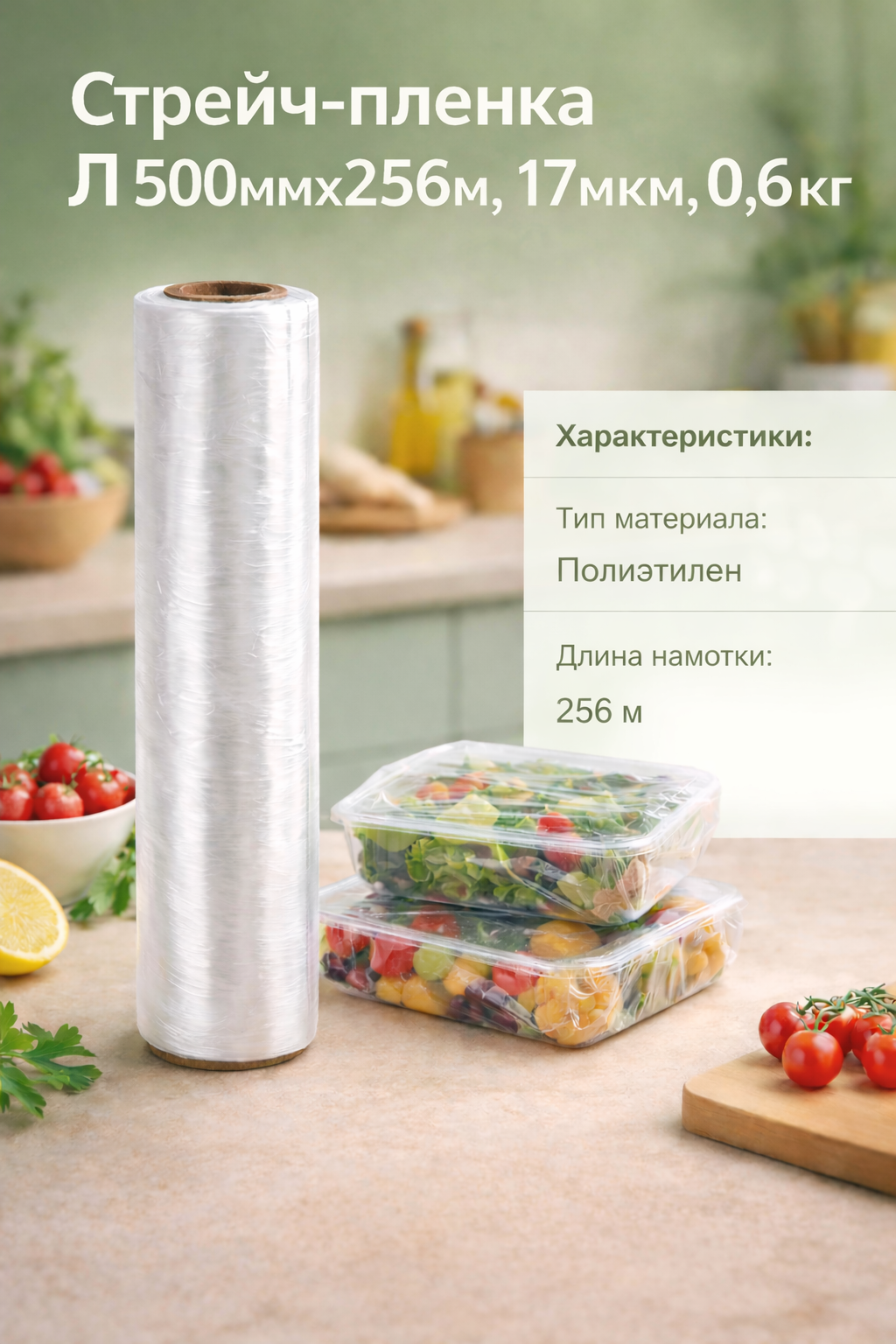 Стрейч-плёнка ПЭ упаковочная Комус 500 мм × 256 м, 17 мкм, 0,6кг