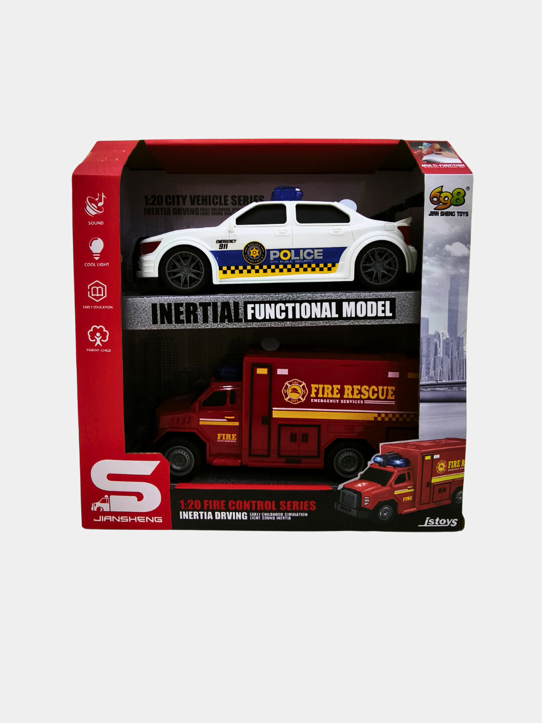 Набор машин, служебный транспорт, полицейская машина, пожарная машина, набор 2 шт — фото 1