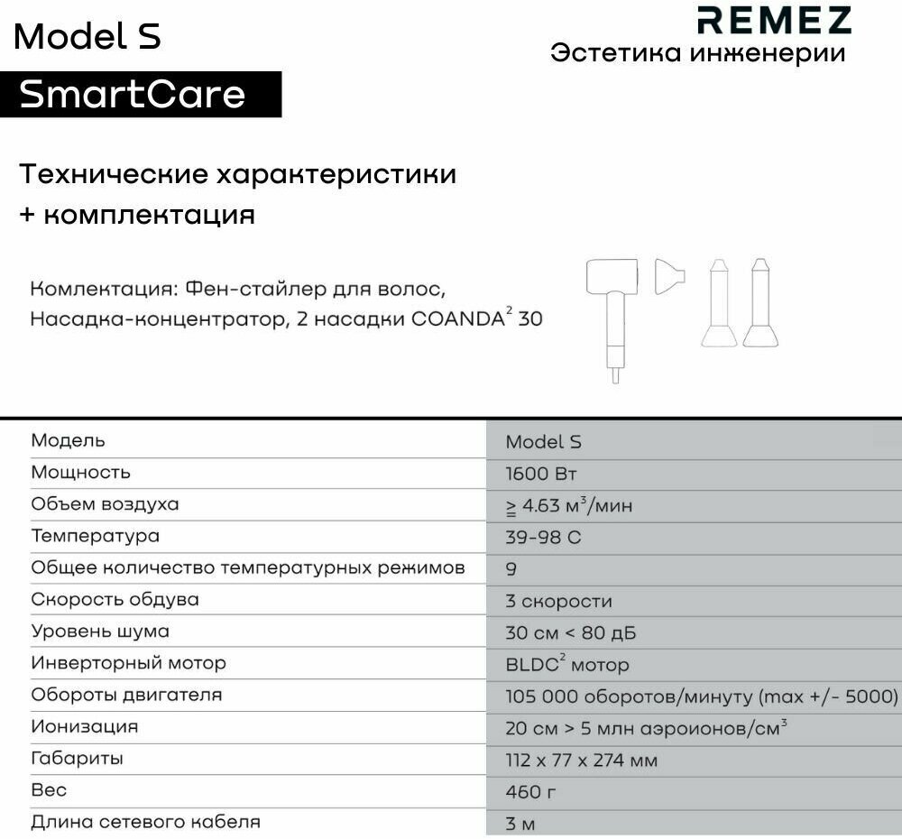 Фен-стайлер для волос профессиональный с насадками REMEZ Model S RMB-708B - фотография № 4