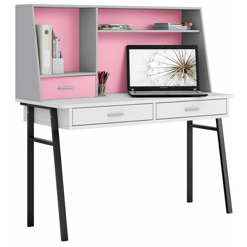 фото Письменный стол polini kids aviv 1455, шхг: 140х61.8 см, цвет: белый/серый/розовый