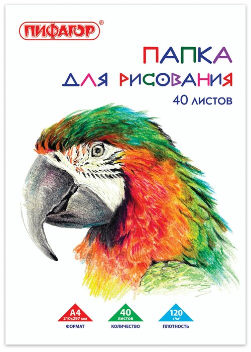 Папка для рисования Пифагор Попугай  29.7 х 21 см (A4), 120 г/м², 40 л.