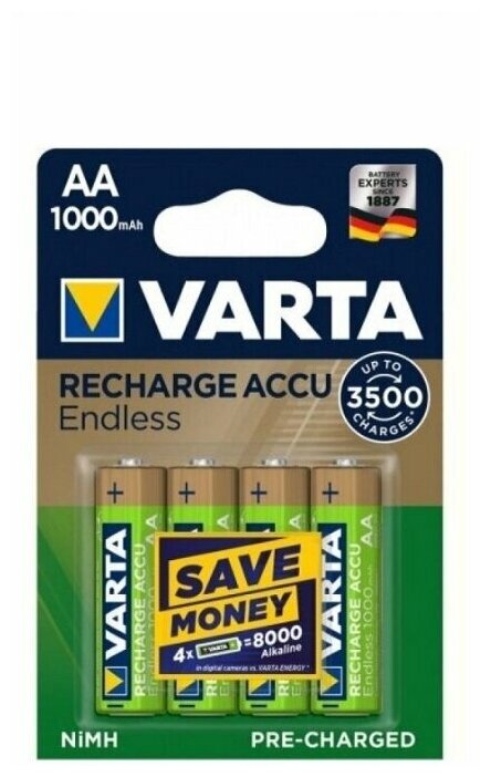 Аккумулятор Ni-Mh 1000 мА·ч 1.2 В VARTA Recharge Accu Endless AA 1000