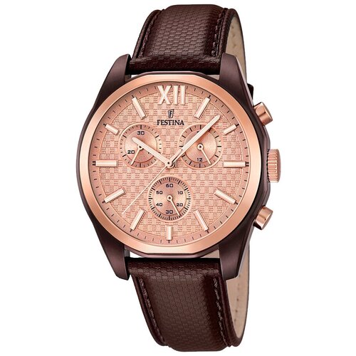 Наручные часы FESTINA, коричневый мужские кварцевые наручные часы с хронографом и резиновым ремешком