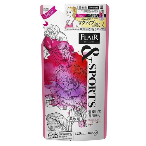 Kao Flair Fragrance Splash Rose Кондиционер для белья с антибактериальным эффектом с ароматом Брызги роз 400 мл запасной блок
