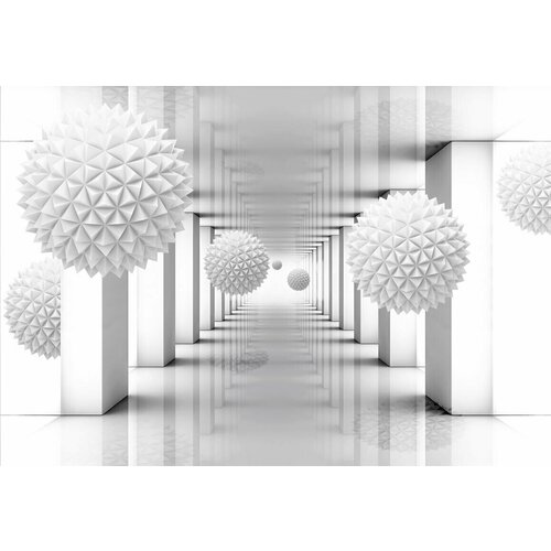 Моющиеся виниловые фотообои Белый тоннель и колючие шары 3D, 350х240 см