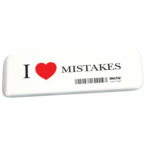 Резинка стирательная Factis большая I love mistakes 140х44х9 мм, синтетический каучук (GCFGE16C) ластик milan technic 630 пластиковый белый 39х19х9 мм 973216