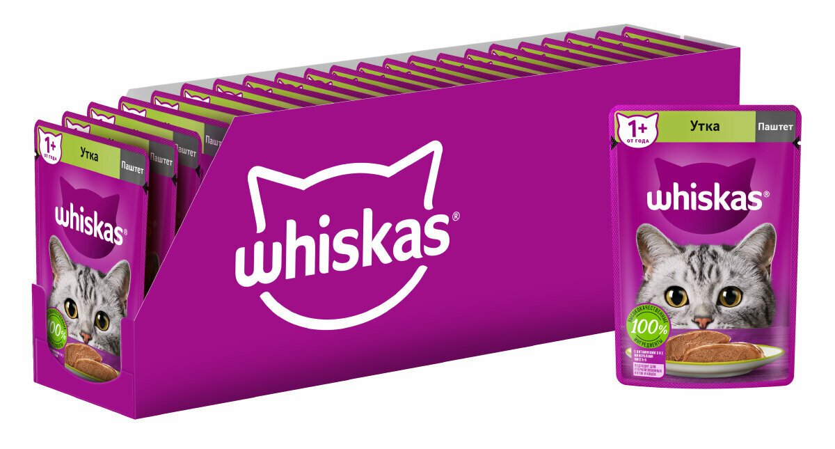 Whiskas Влажный корм для кошек паштет с уткой 75 г х 48 шт. (Пауч) (102054) - фотография № 3