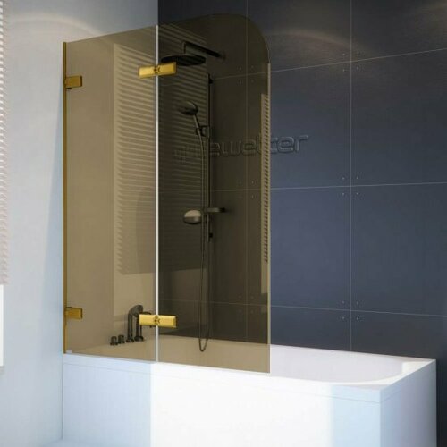 Шторка на ванну GWMPTRPL862B-66 85x160 см, цвет фурнитуры золотой гальванический, цвет стекла бронзовый, стекло закаленное 6 мм, открывание двери левое / правое