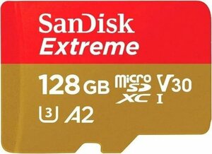 Карта памяти Micro SD 128 Gb Sandisk Extreme, 190MB/s A2 Class 10 V30 UHS-I U3 (SDSQXA1-128G-GN6MN)