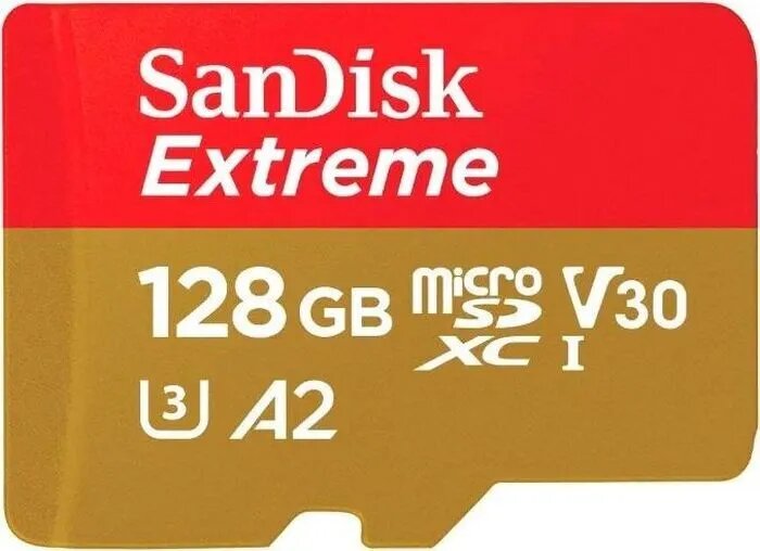 Карта памяти Micro SD 128 Gb Sandisk Extreme, 190MB/s A2 Class 10 V30 UHS-I U3 (SDSQXA1-128G-GN6MN)