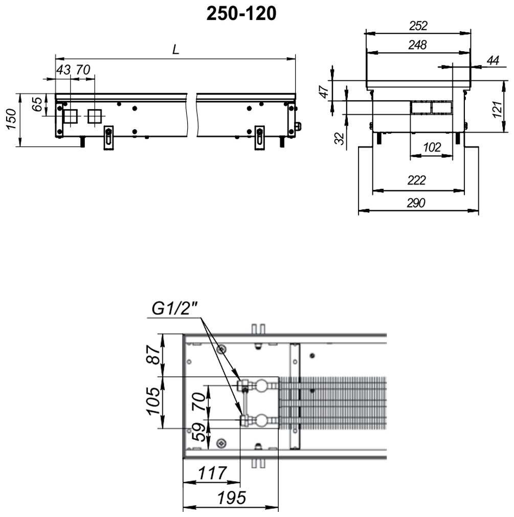 Водяной конвектор Techno Usual KVZ 250 - 120 - 1900 (внутрипольный / встраиваемый) - фотография № 8