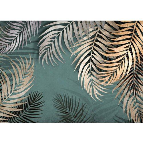 Моющиеся виниловые фотообои GrandPiK Пальмовые листья на зеленом фоне, 420х300 см