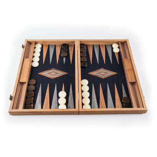 Нарды Manopoulos BACKGAMMON с боковыми стойками, американский орех, фон черный, рисунок орех + серый, ручная работа, 48x30 см