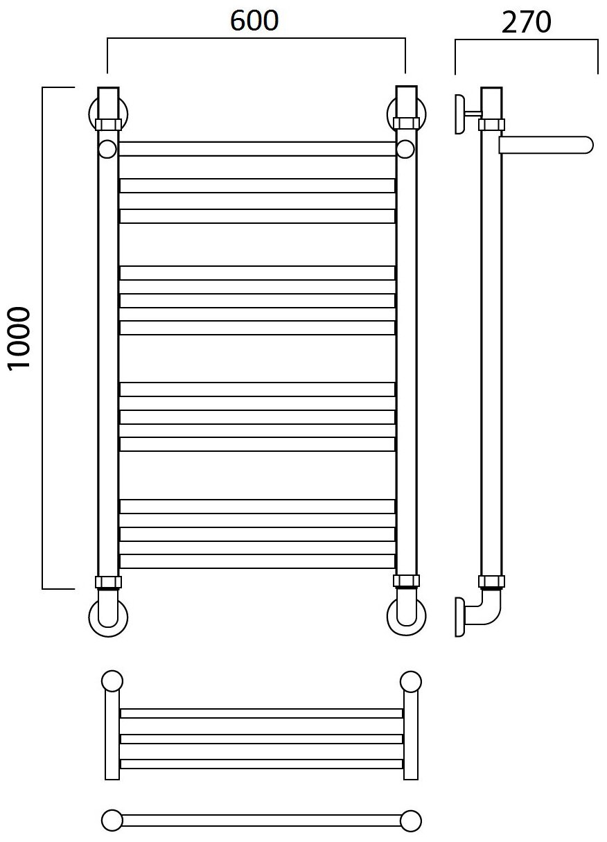 Водяной полотенцесушитель Акванерж Прямая групповая с полкой 1000x600 - фотография № 2