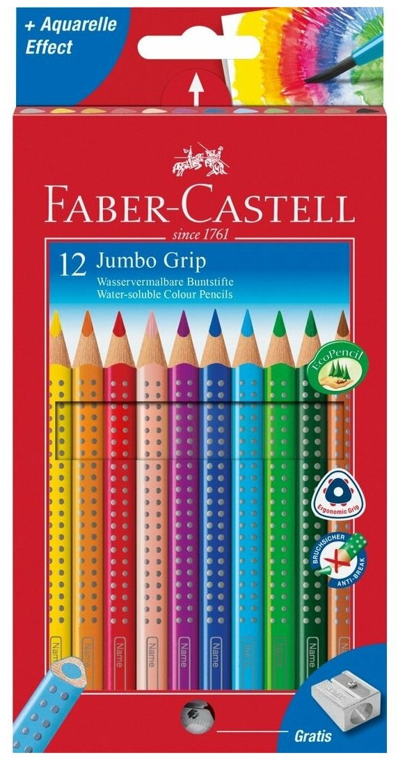 Faber-Castell Набор цветных карандашей "Jumbo Grip", 12цв., трехгран., утолщен., заточен., картон sela