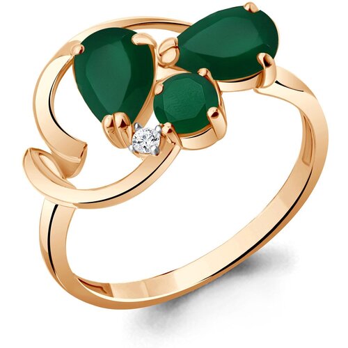 фото Кольцо diamant online, серебро, 925 проба, золочение, фианит, агат, размер 17, бирюзовый