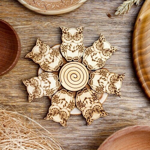 Подставка под горячее Совы, D-11 см, можжевельник 2 шт.