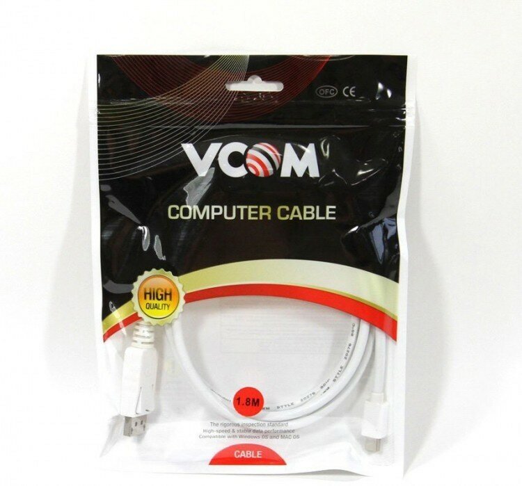 кабель miniDisplayPort M-DisplayPort M 1.8 метра Vcom - фото №5