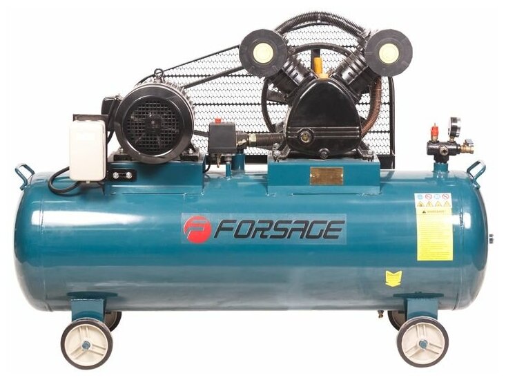 FORSAGE F-TB290-200 Компрессор пневматический 2-х поршневой с ременным приводом, 200 л, 5.5 кВт, ресивер 200 л, 600 л/м, 380В