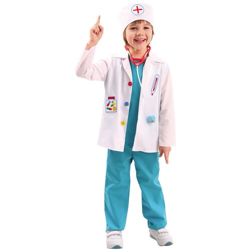 фото Костюм пуговка доктор (2070 к-19), белый/голубой, размер 122