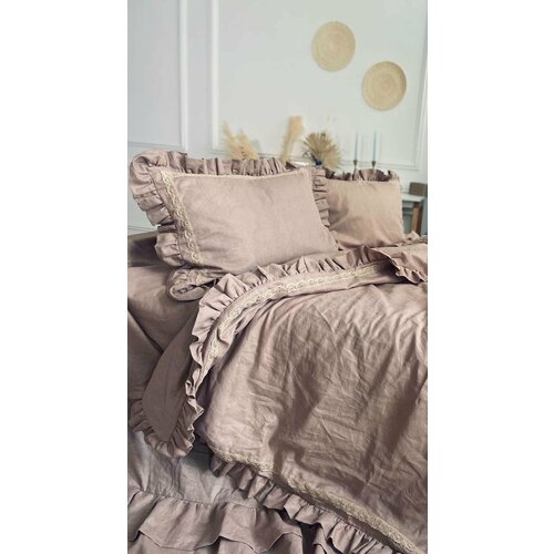 Льняное постельное белье с рюшами KATARINA rose , Лен, Евро, наволочки 50x70 (2 шт.)
