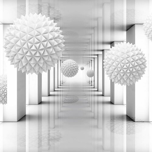 Моющиеся виниловые фотообои Белый тоннель и колючие шары 3D, 250х250 см