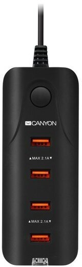 Сетевой адаптер Canyon H-09, 4 USB, 4.2 А, 21 Вт, 5 В, защита от замыкания, черное