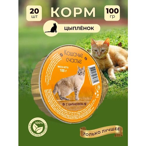 Влажный корм для кошек Кошачье счастье с цыпленком, 100 г Х 20 шт