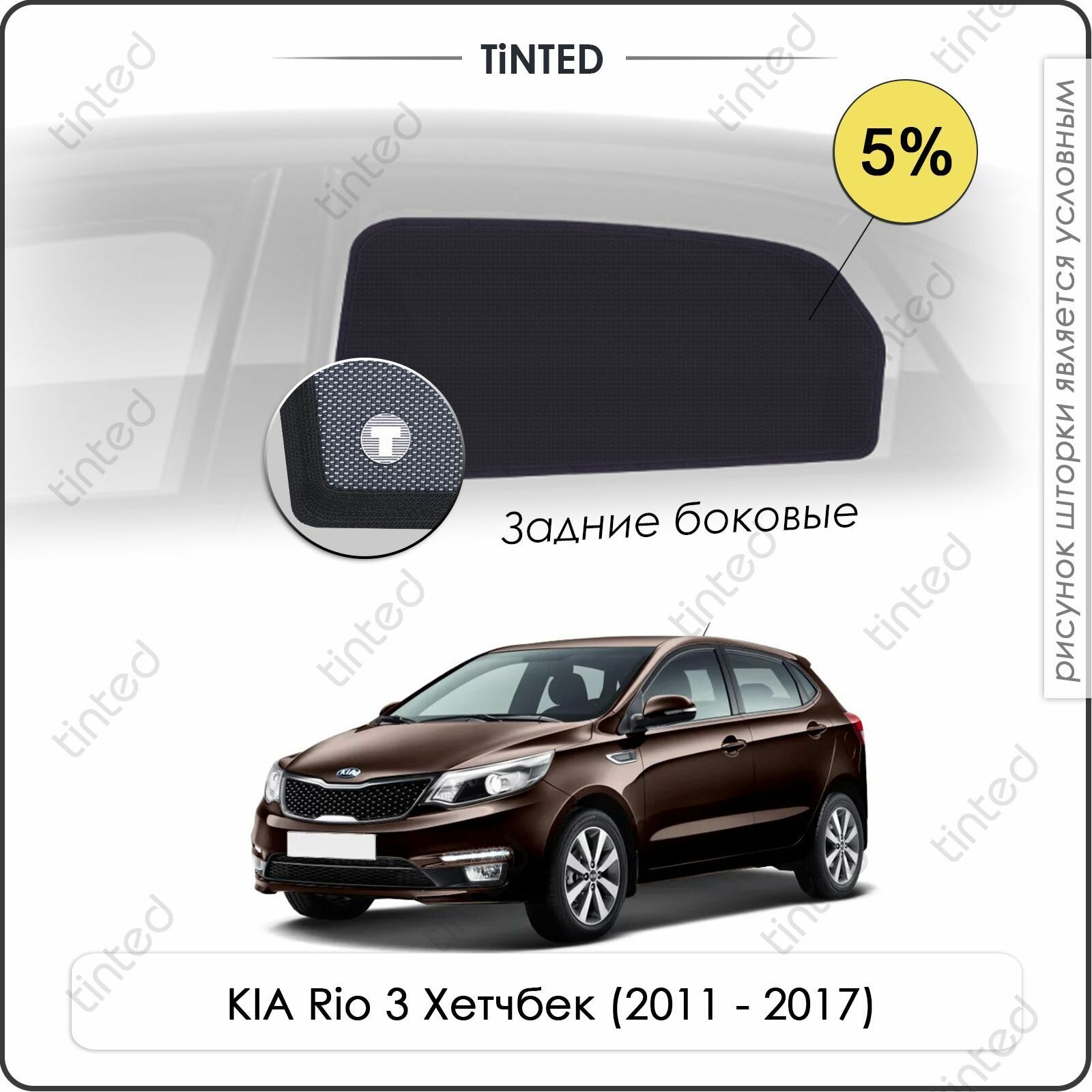 Шторки на автомобиль солнцезащитные KIA Rio 3 Хетчбек 5дв. (2011 - 2017) на задние двери 5%, сетки от солнца в машину КИА РИО, Каркасные автошторки Premium