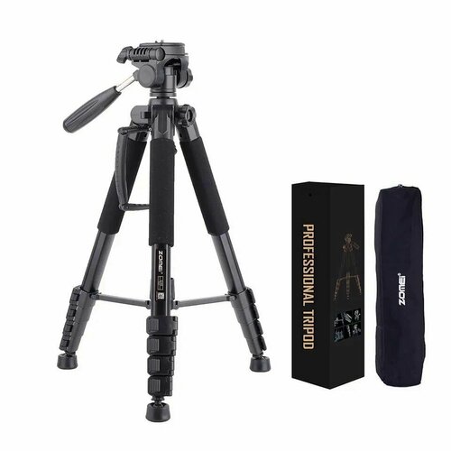 Штатив для фотоаппарата 188 см высокий усиленный универсальный дорожный черный ZOMEi Q188 трипод для телефона смартфона 74 дюйма профессиональный держатель для телефона в подарок 7290₽