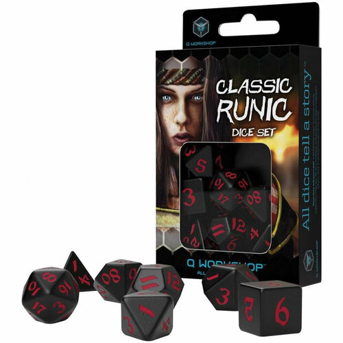 Набор кубиков для настольных ролевых игр Q-Workshop Classic Runic Dice Set: Black & red