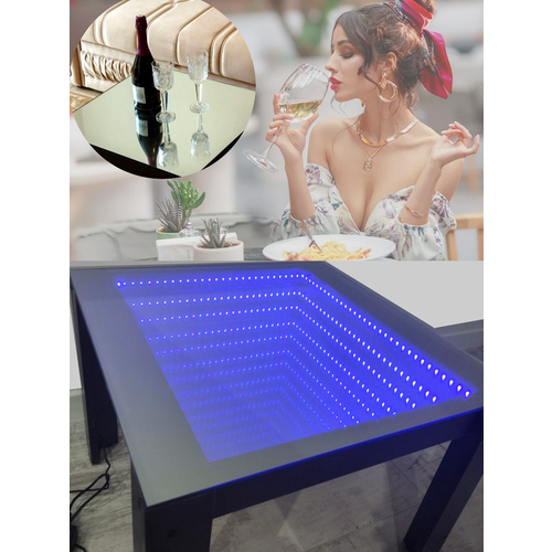 Зеркально-стеклянный журнальный стол с подсветкой, квадратный