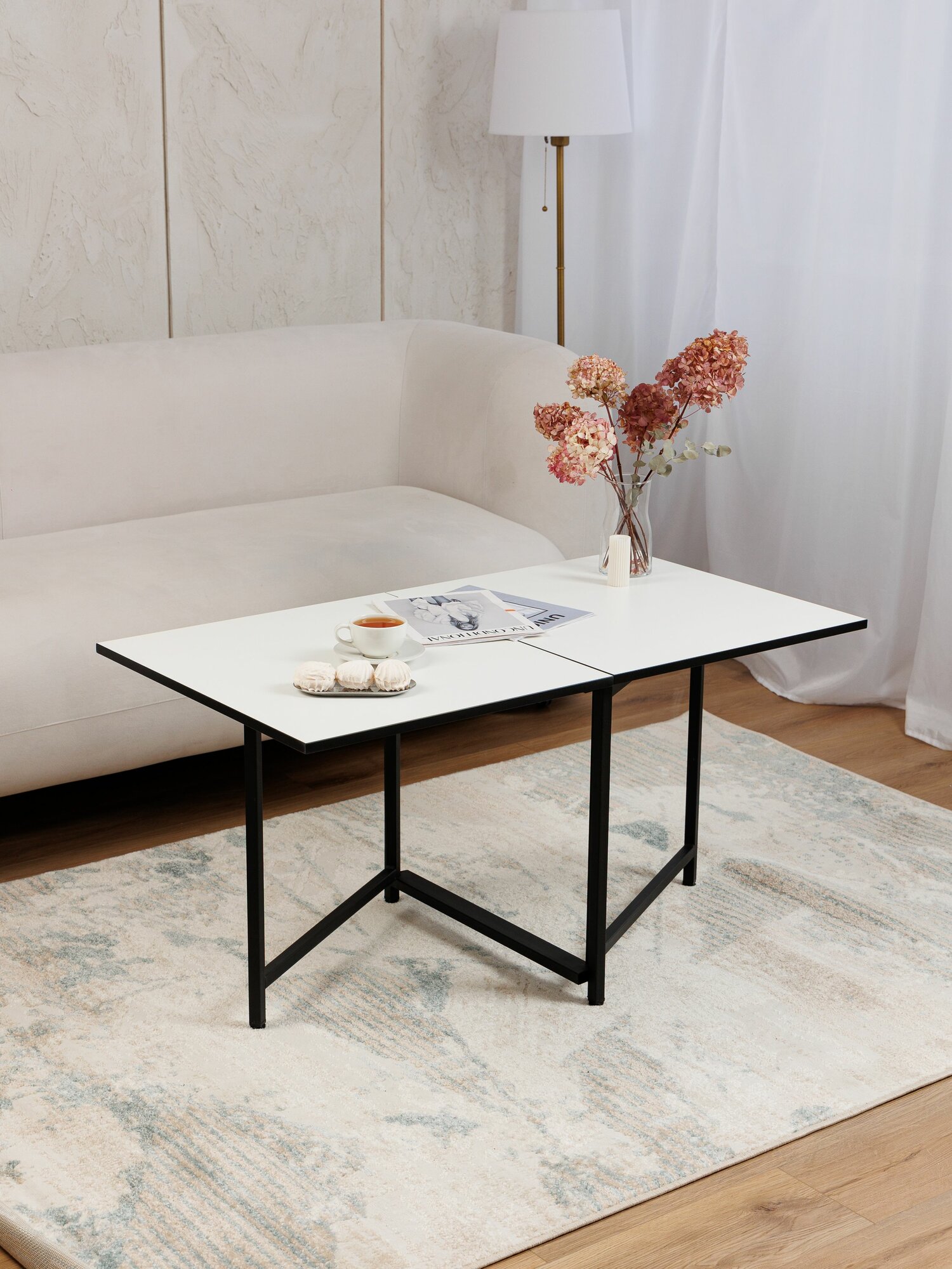 фото Стол журнальный складной, Белый, 60х60х57 см