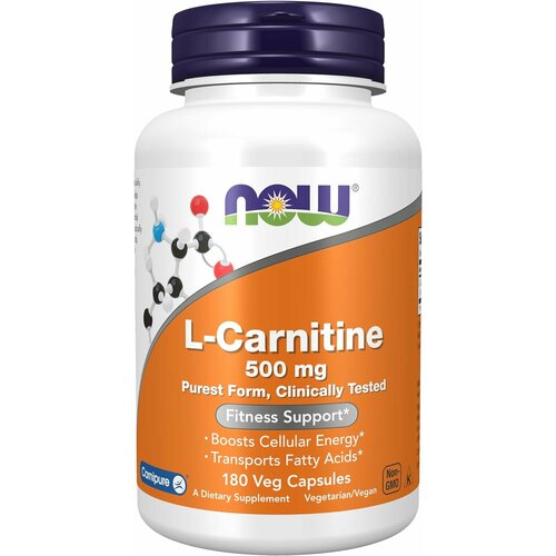 NOW L-Carnitine 500 mg 180 veg capsules (L-карнитин 500 мг) now l carnitine powder карнитин порошок 85 г