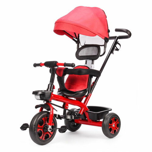Велосипед 3-х колесный с ручкой и крышей 108 EVA красный 7463₽