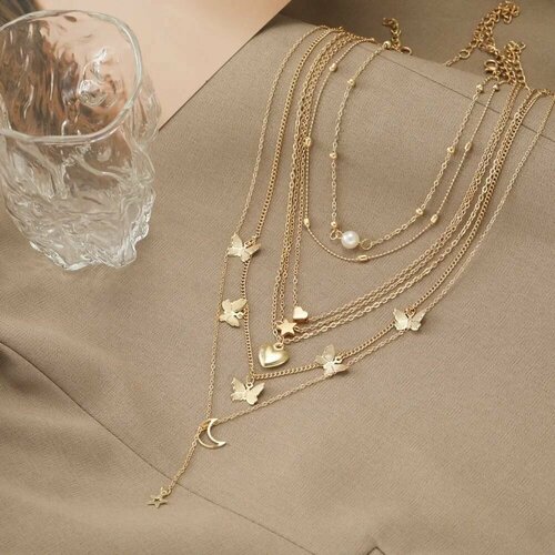 фото Колье женские ожерелья золотые ,модные, комплект ожерельев,звезда,луна,сердце, золотой