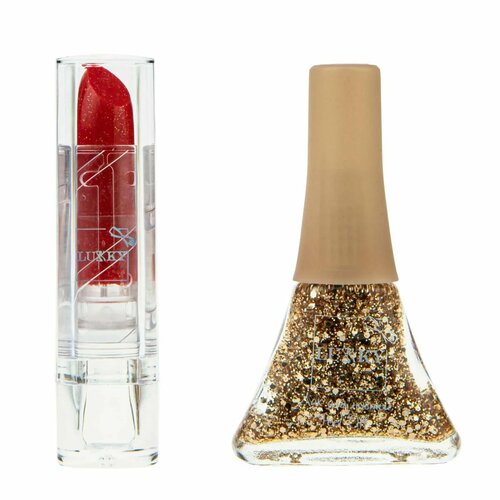 Набор косметики Lukky Конфетти золотой лак для ногтей и красная помада с блёстками 870₽