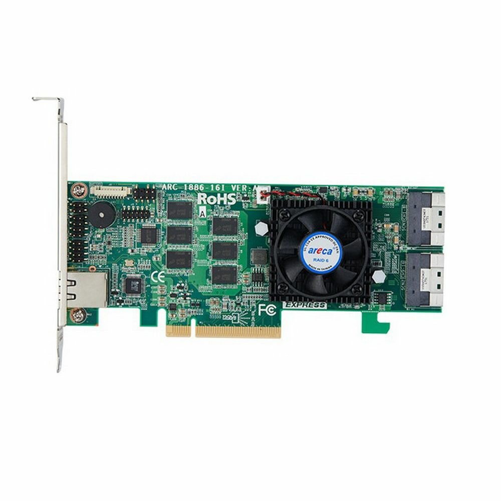 Areca RAID-контроллер Areca ARC-1886-16I PCIe 4.0 x8 Low Profile, NVMe/SAS/SATA 12G, RAID 0,1,5,6,10,50,60, 16port (2*int SFF8654 x8), Cache 8GB (аналог LSI 9560-16i 05-50077-00) RTL {5} (412113) ARC-1886-16I