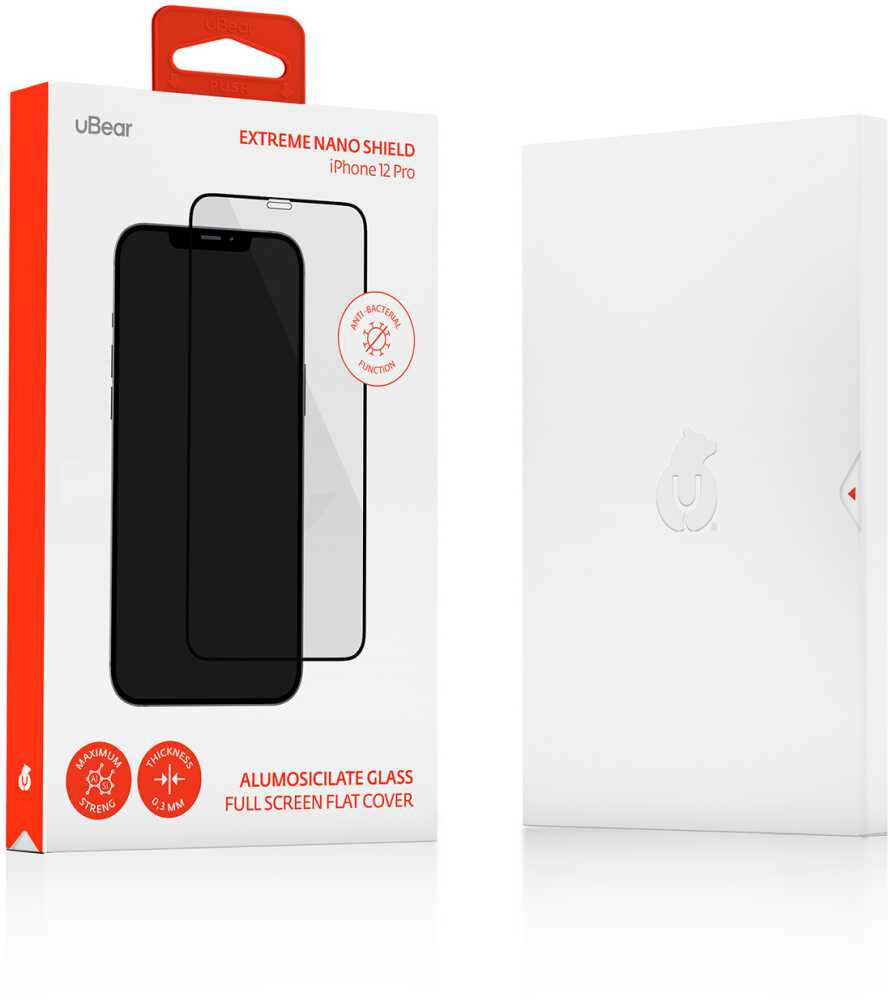 Защитное стекло для экрана UBEAR Ext Nano Antibact для Apple iPhone 12 mini, 60 х 128 мм, 1 шт, черный [gl106bl03ana54-i20] - фото №10