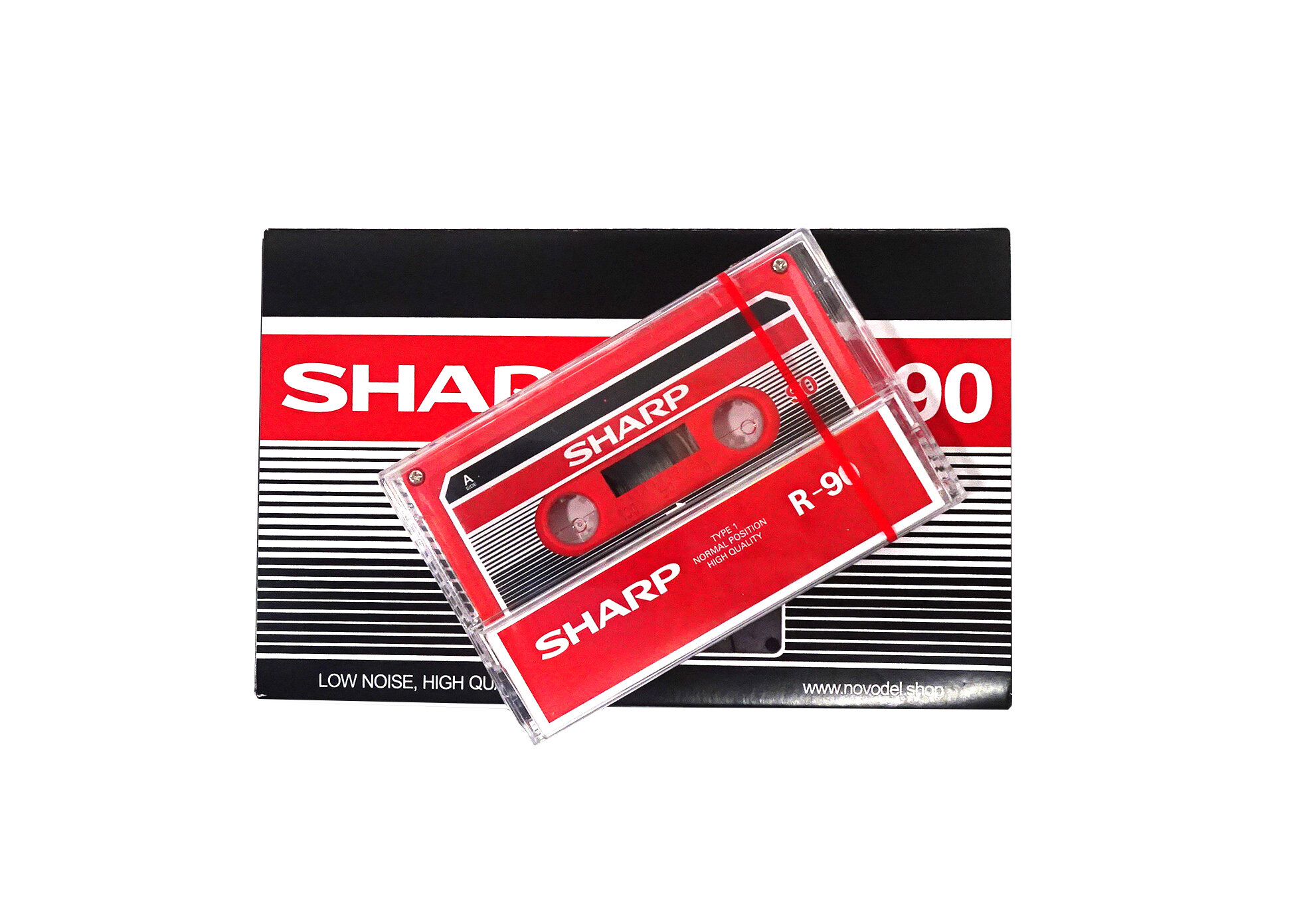 10 аудиокассет SHARP R-90 красные в прозрачной упаковке